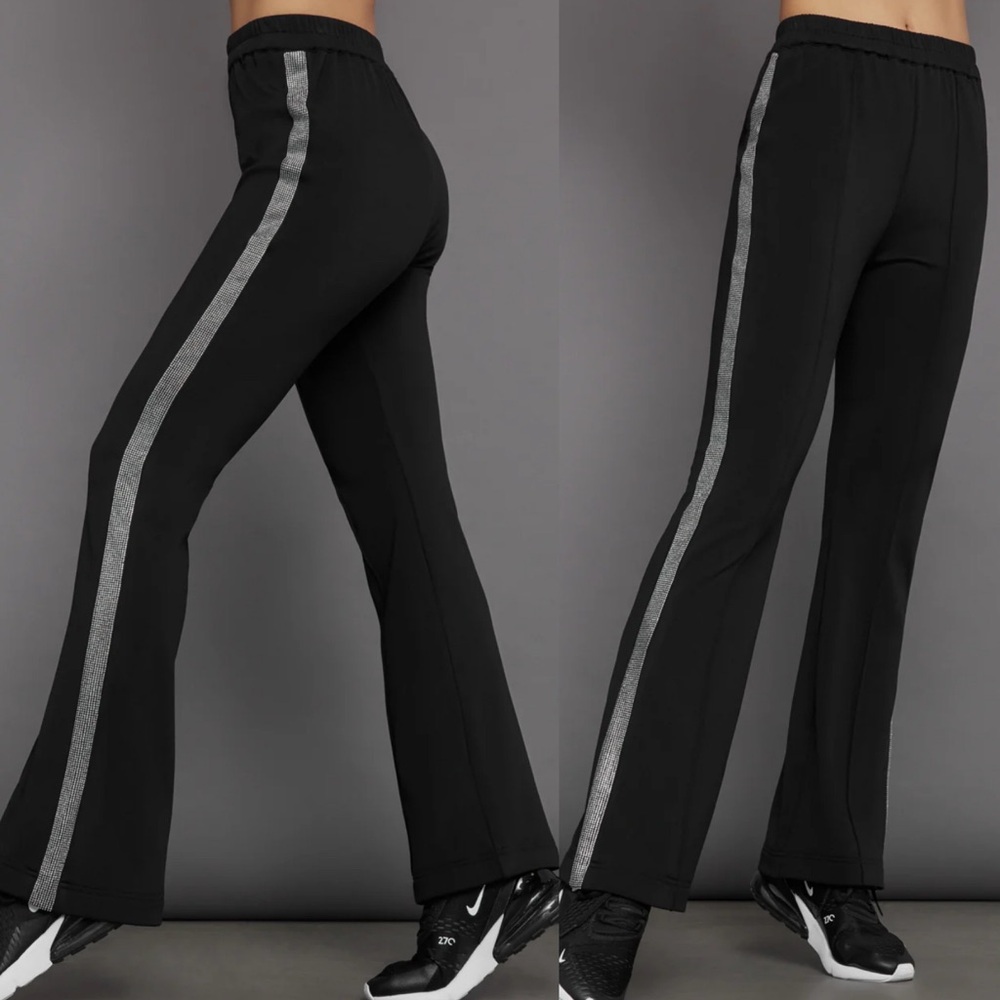 Carbon38 Black Boot-Cut Pants with Silver Side Stripe